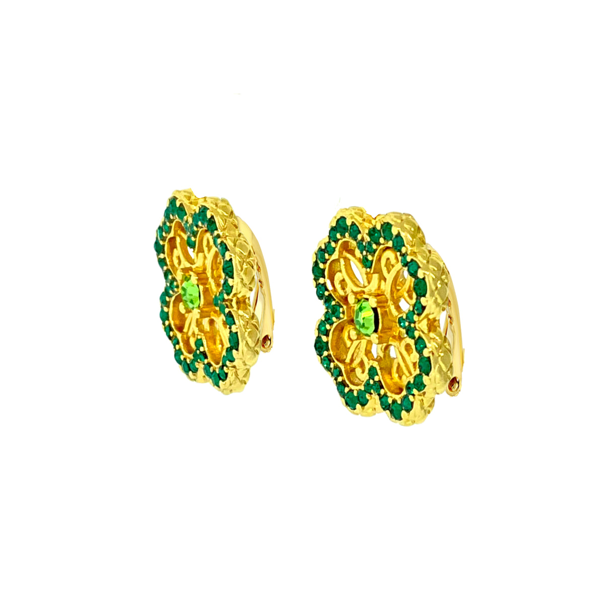 Celtic Clover Green St Patrick Earrings -18k Gold Plating