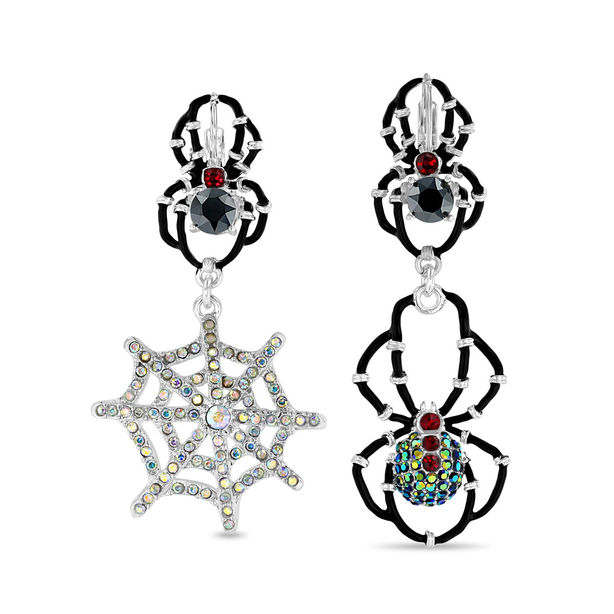 Black Spider Halloween Leverback Earrings - Fine Silver Plate