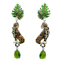 Ritzy Couture DeLuxe Wild Leopard Jungle Dangle Earrings - Fine Silver Plated Brass