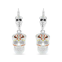 Sparkling Sugar Skull Leverback Earrings-Ritzy Couture DeLuxe-Fine Silver Plated