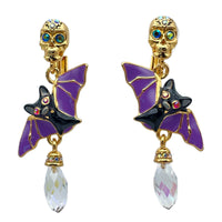 Halloween Bat Wing Skull Leverback Earrings Ritzy Couture DeLuxe 18k Gold Plated