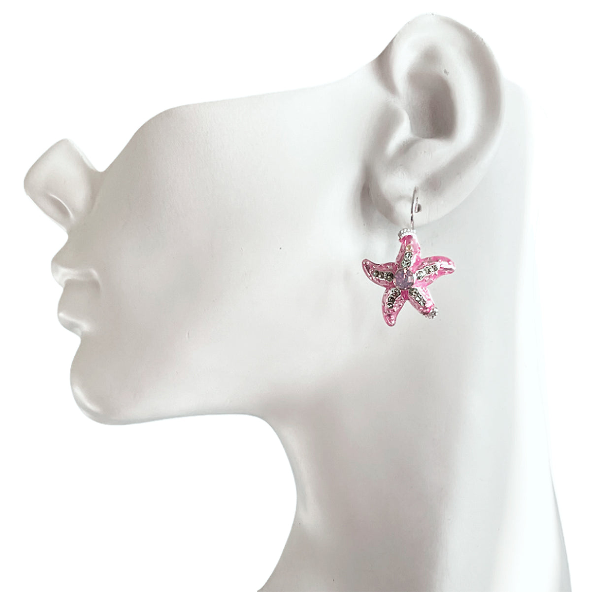 Crystal Rose Ocean Starfish Earrings -Fine Silver Plating
