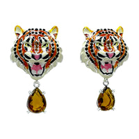 Ritzy Couture DeLuxe Bengal Tiger Earrings - Animal Inspired - Fine Silver Plated