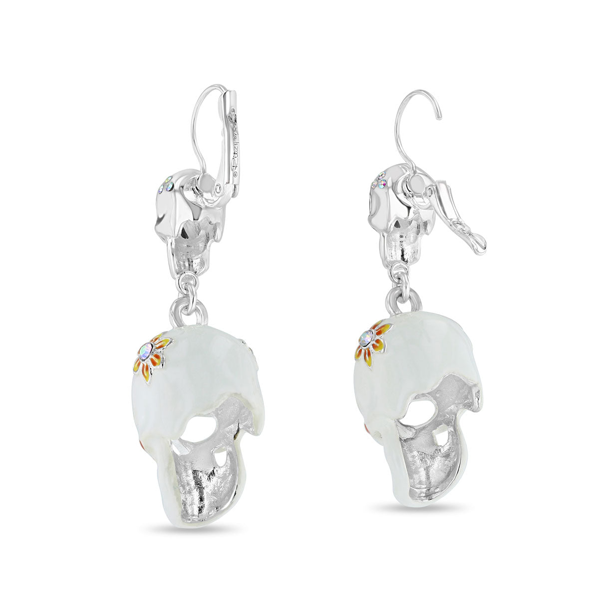Sparkling Sugar Skull Leverback Earrings-Ritzy Couture DeLuxe-Fine Silver Plated