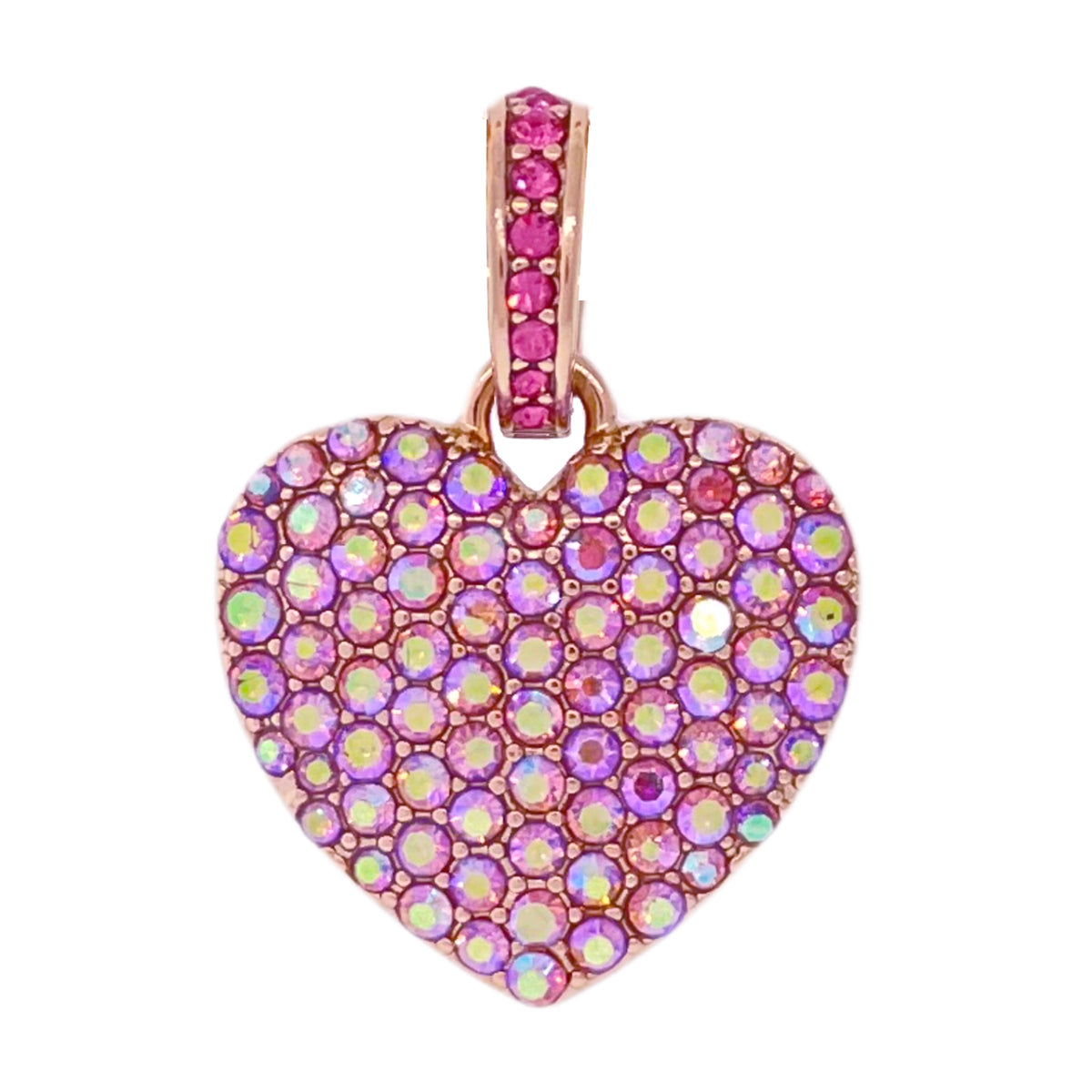 Rose AB Crystal Reversible Heart Valentines Charm by Ritzy Couture DeLuxe-Rose Gold Plating