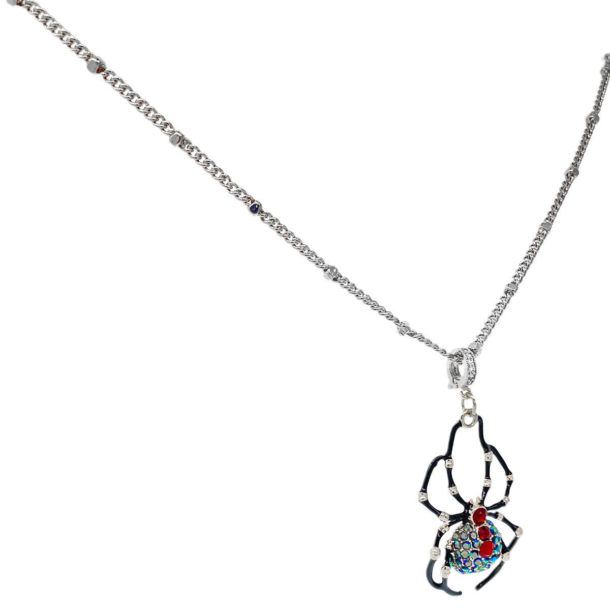 Ritzy Couture Spider Black AB Crystal Halloween Pendant Necklace - Silvertone