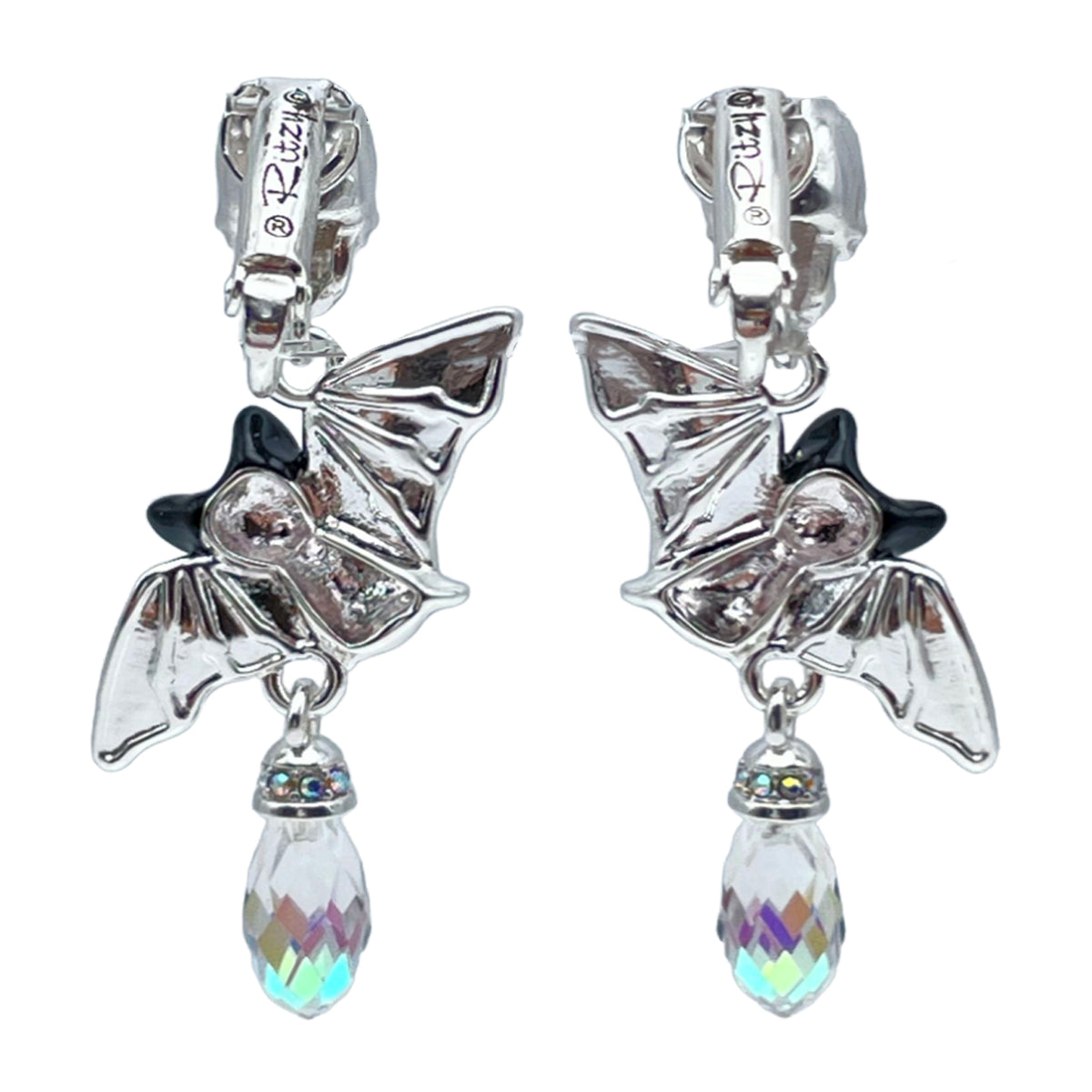 Halloween Bat Wing Skull Leverback Earrings Ritzy Couture DeLuxe-Fine Silver Plated
