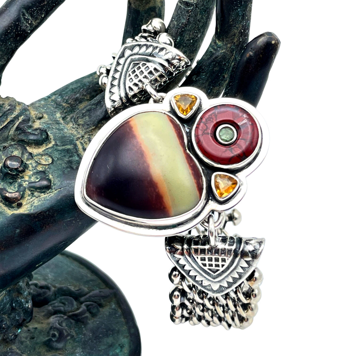 Tabra Jewelry Agate Jasper Donut Faceted Citrine Connector Charm 925 Silver 00K504