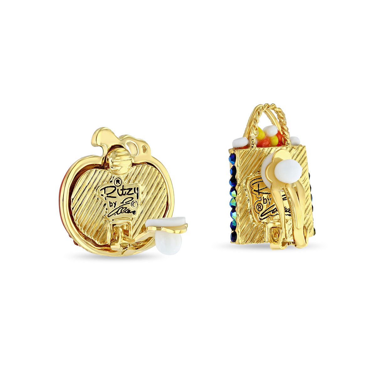 Trick or Treat Pumpkin Halloween Earrings Ritzy Couture 18k Gold Plate