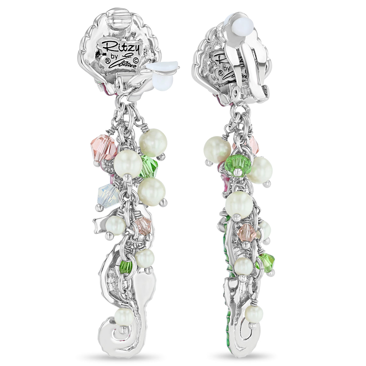 By The Sea Seahorse Shell Starfish Earring " Fine Silver Plate