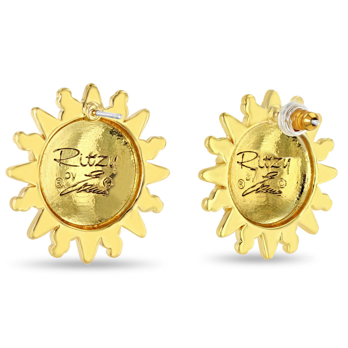 Summer Solar Sun Shine Button Earring by Ritzy Couture DeLuxe - 18k Gold Plated