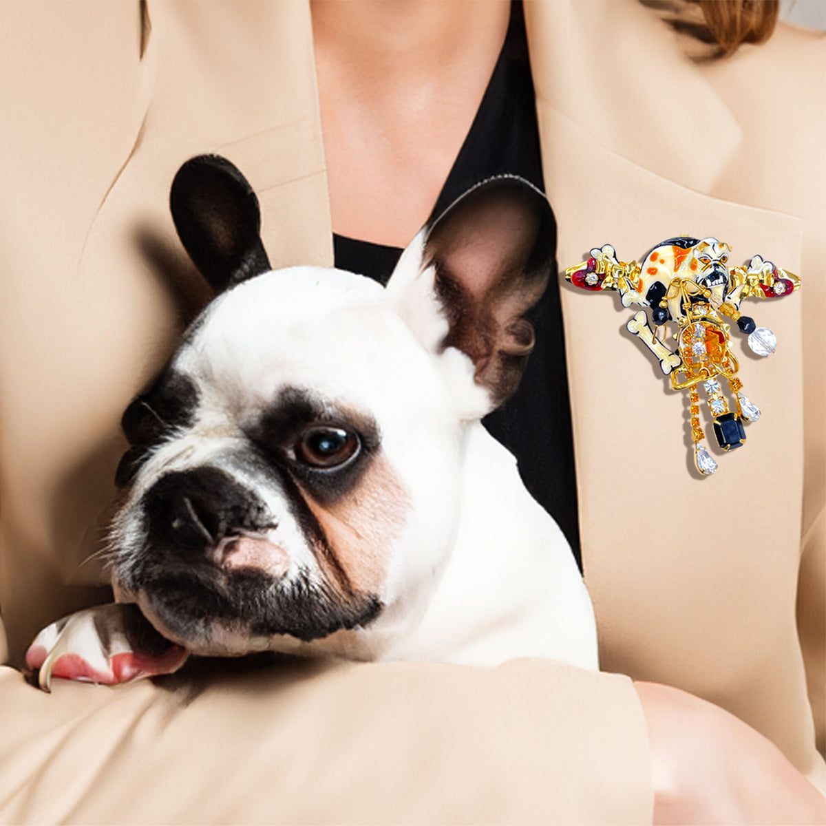 Lunch at The Ritz Bulldog Dog Lover Pin and Pendant Jewelry – 22k Gold Plating