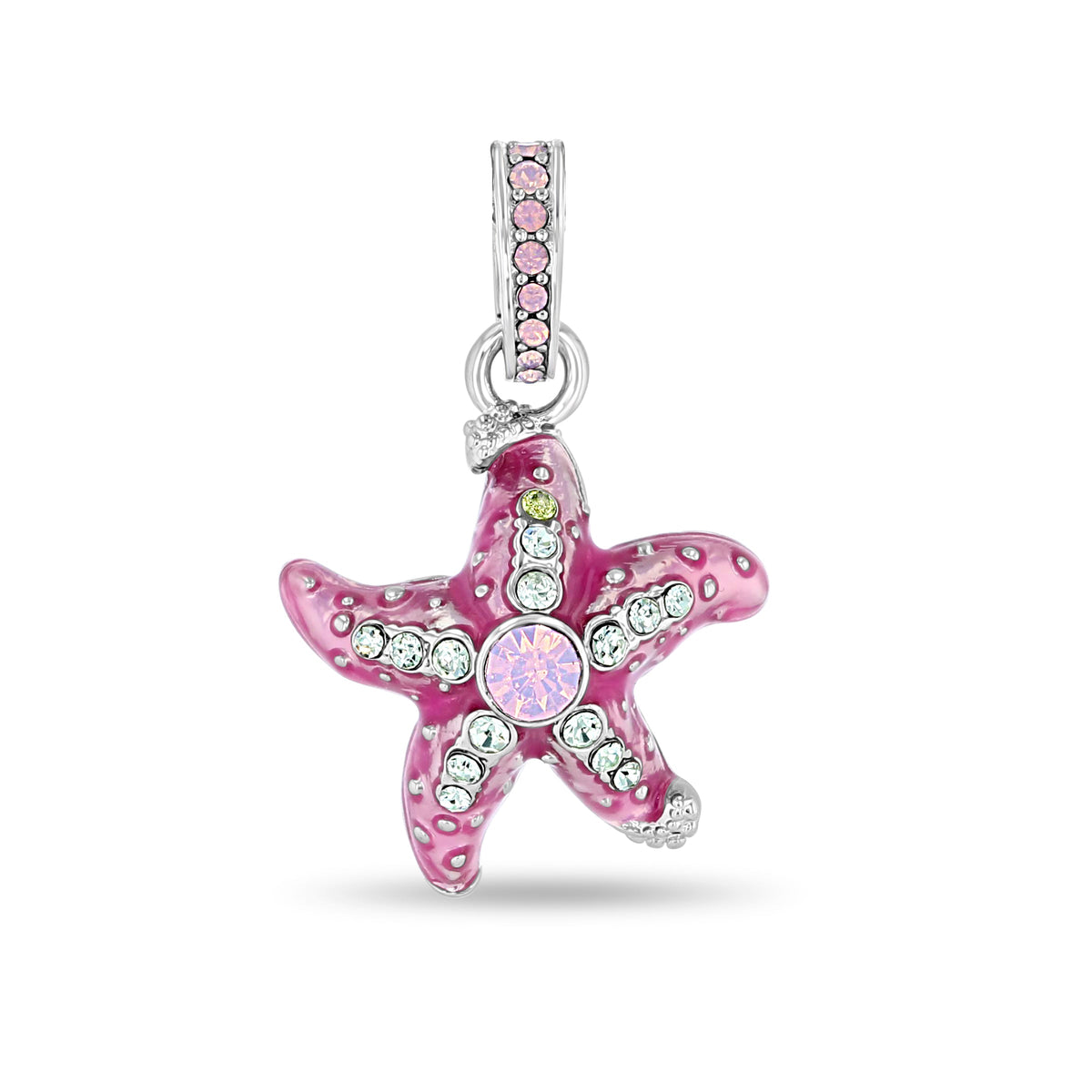 Pink Crystal Starfish Enhancer Charm "Fine Silver Plated