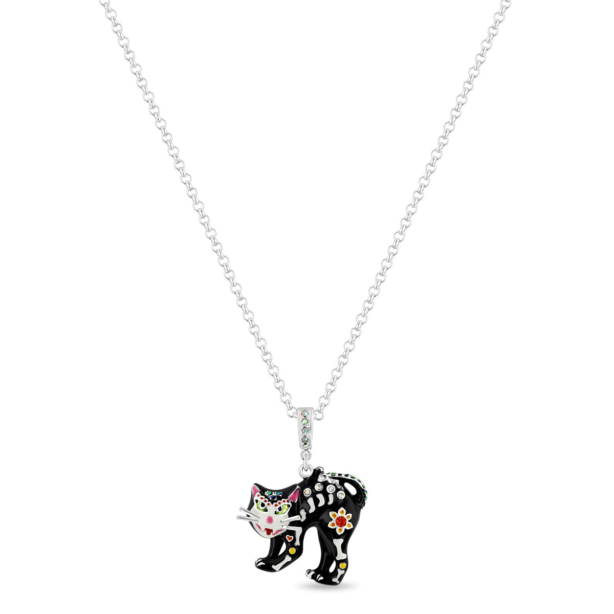 Black Cat Halloween Kitty Enhancer Charm - Fine Silver Plated