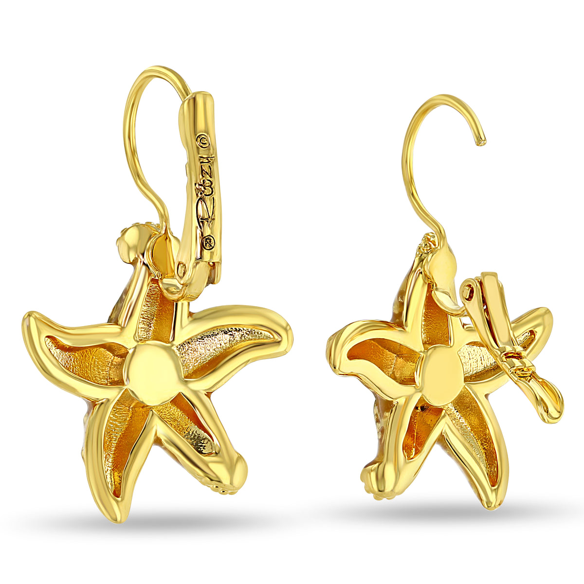 Crystal Topaz Ocean Starfish Earrings - 18k Gold Plating