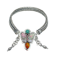 Tabra Jewelry Sterling Carved Mother Of Pearl Turquoise Carnelian Charm OOK505