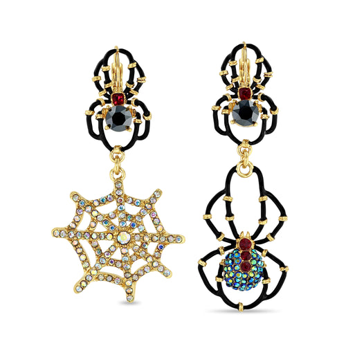 Black Spider Halloween Leverback Earrings -18k Gold Plated
