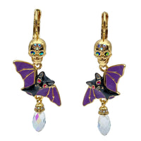 Halloween Bat Wing Skull Leverback Earrings Ritzy Couture DeLuxe 18k Gold Plated