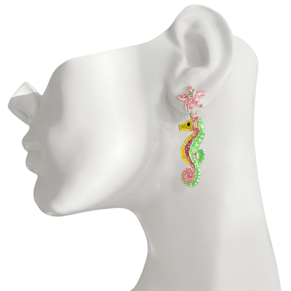 Pastel Starfish Seahorse Earrings " Fine Silver Plated