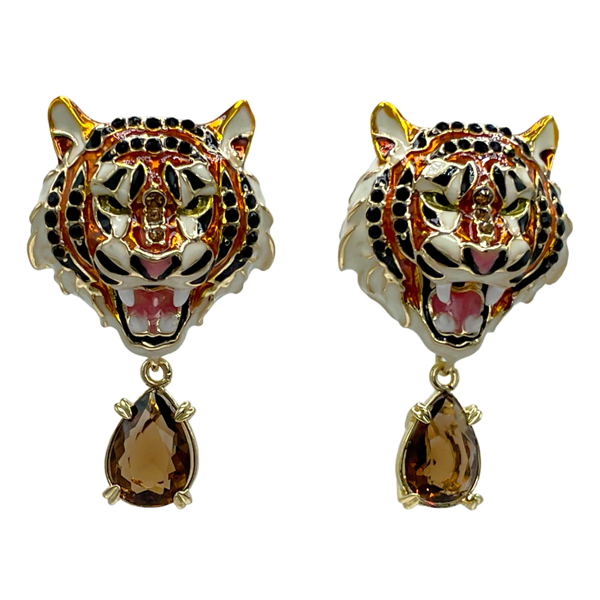 Ritzy Couture DeLuxe Bengal Tiger Earrings - Tiger Stripe Design - 22k Gold Plate