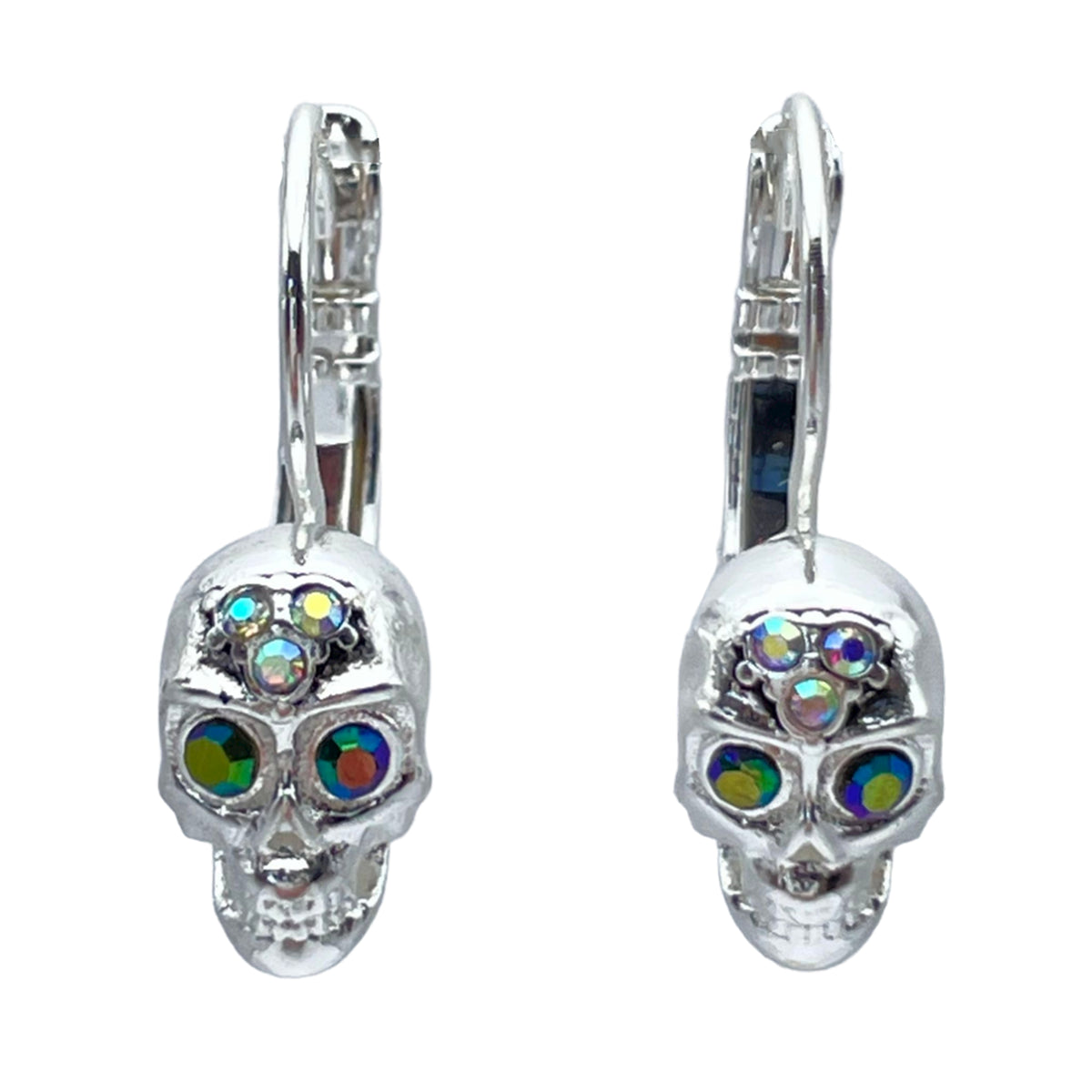 Exquisite Skull Halloween Leverback Earrings Ritzy Couture DeLuxe Silver Plating