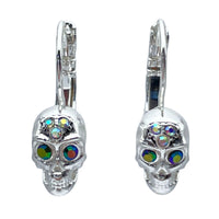 Exquisite Skull Halloween Leverback Earrings Ritzy Couture DeLuxe Silver Plating
