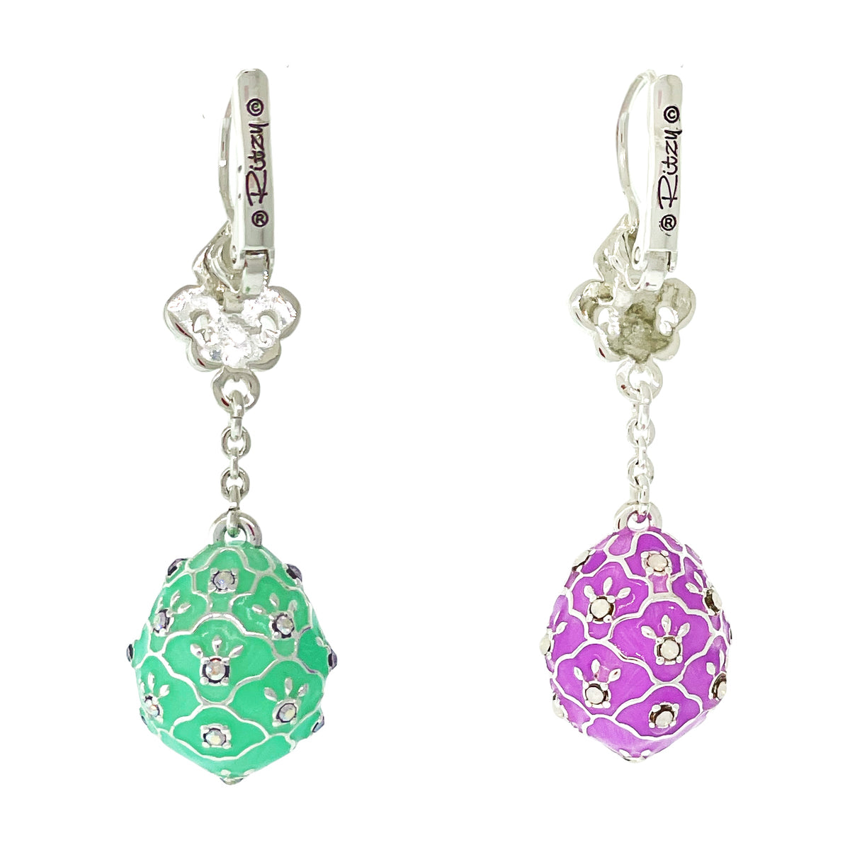Assymetrical Pastel Easter Egg Earrings Ritzy Couture DeLuxe - Fine Silver Plating