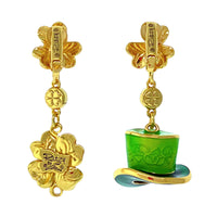 Leprechaun Hat Shamrock Crystal Earrings Ritzy Couture DeLuxe 18k Gold Plating