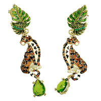 Ritzy Couture DeLuxe Wild Leopard Jungle Dangle Earrings - 22K Gold Plated Brass