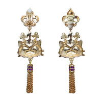 Ritzy Couture Princess Kitty Royal Crown Tabby Cat Enamel Tassel Earrings-Goldtone