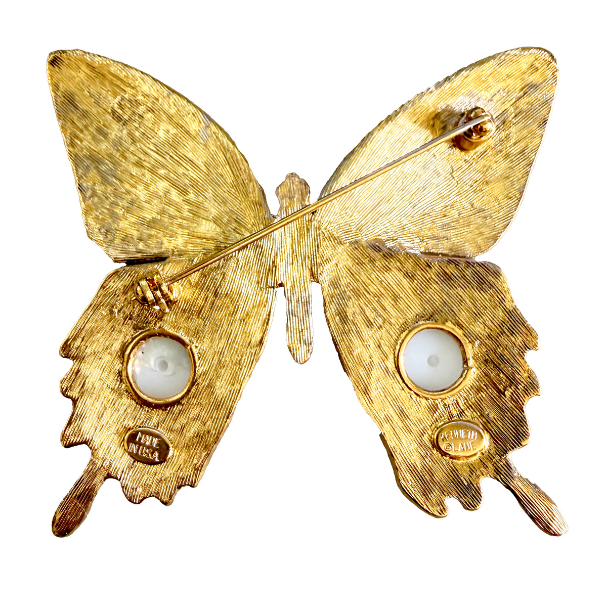 Kenneth Jay Lane Gold Plated Enamel Swarovski Crystal Butterfly Pin Brooch