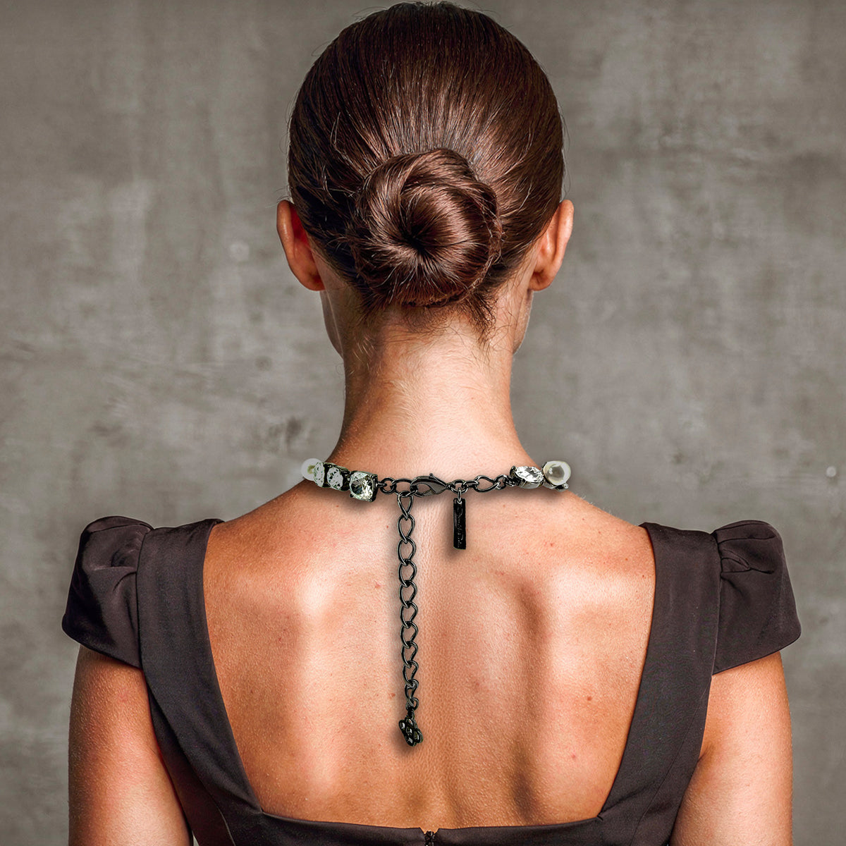 Oscar de la Renta Hematite Plated Crystal Pearl Multi-Stone Statement Necklace