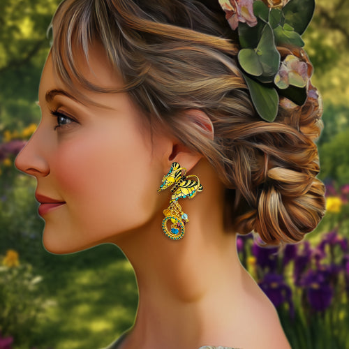 Lunch at The Ritz: Yellow Swallowtail Butterfly Post Earrings - 22k Gold Plated