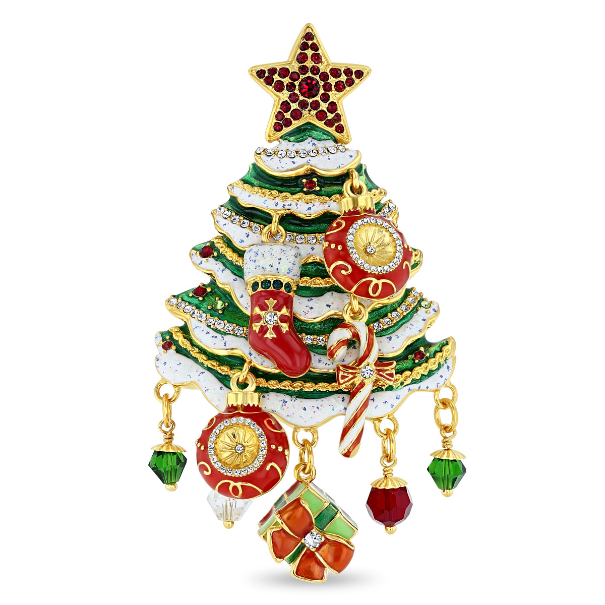 Ritzy Couture DeLuxe Christmas Tree Brooch Ornament Charm 22K Gold Plated Brass