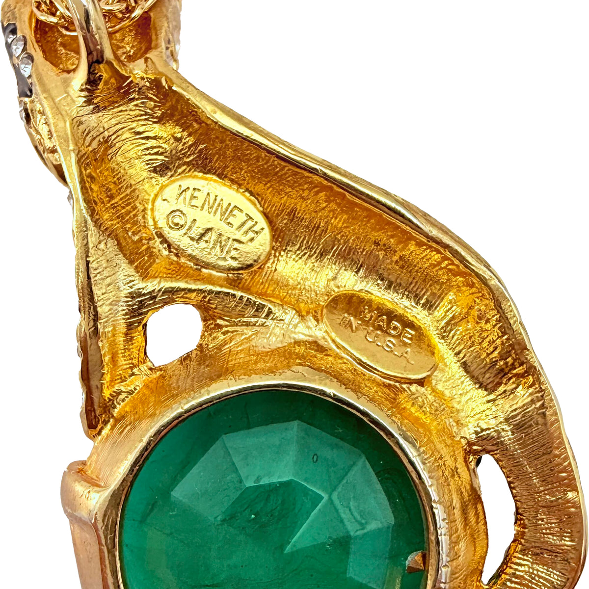 Kenneth Jay Lane Gold Swarovski Crystal Emerald Leopard Pendant Necklace
