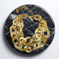 Oscar De La Renta 22k Gold Plated Hammered Chain Link Statement Collar Necklace