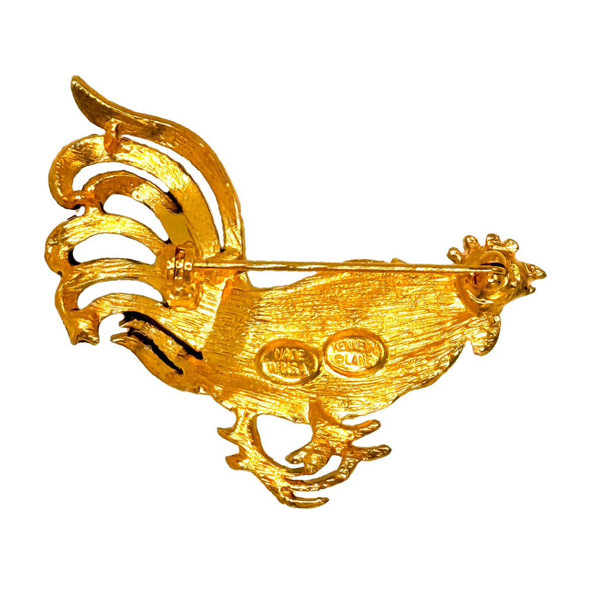 Kenneth Jay Lane Original Golden Rooster Brooch Austrian Crystal Gold Plated USA