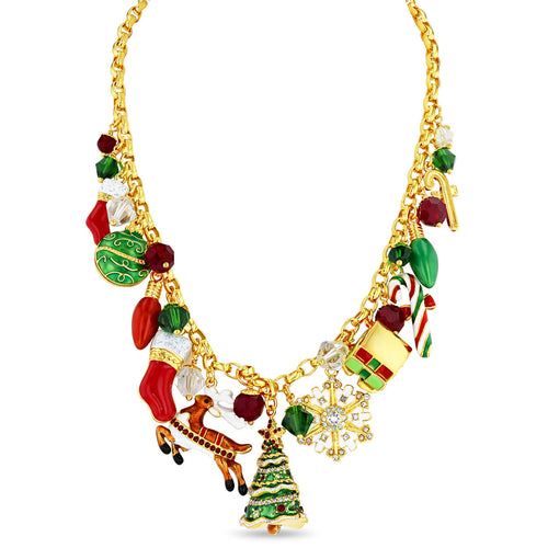 Merry Christmas Multi Charm Necklace by Ritzy Couture DeLuxe – 22k Gold Plated