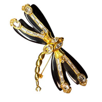 Kenneth Jay Lane Black Resin & Crystal Dragonfly Brooch, Gold Plating