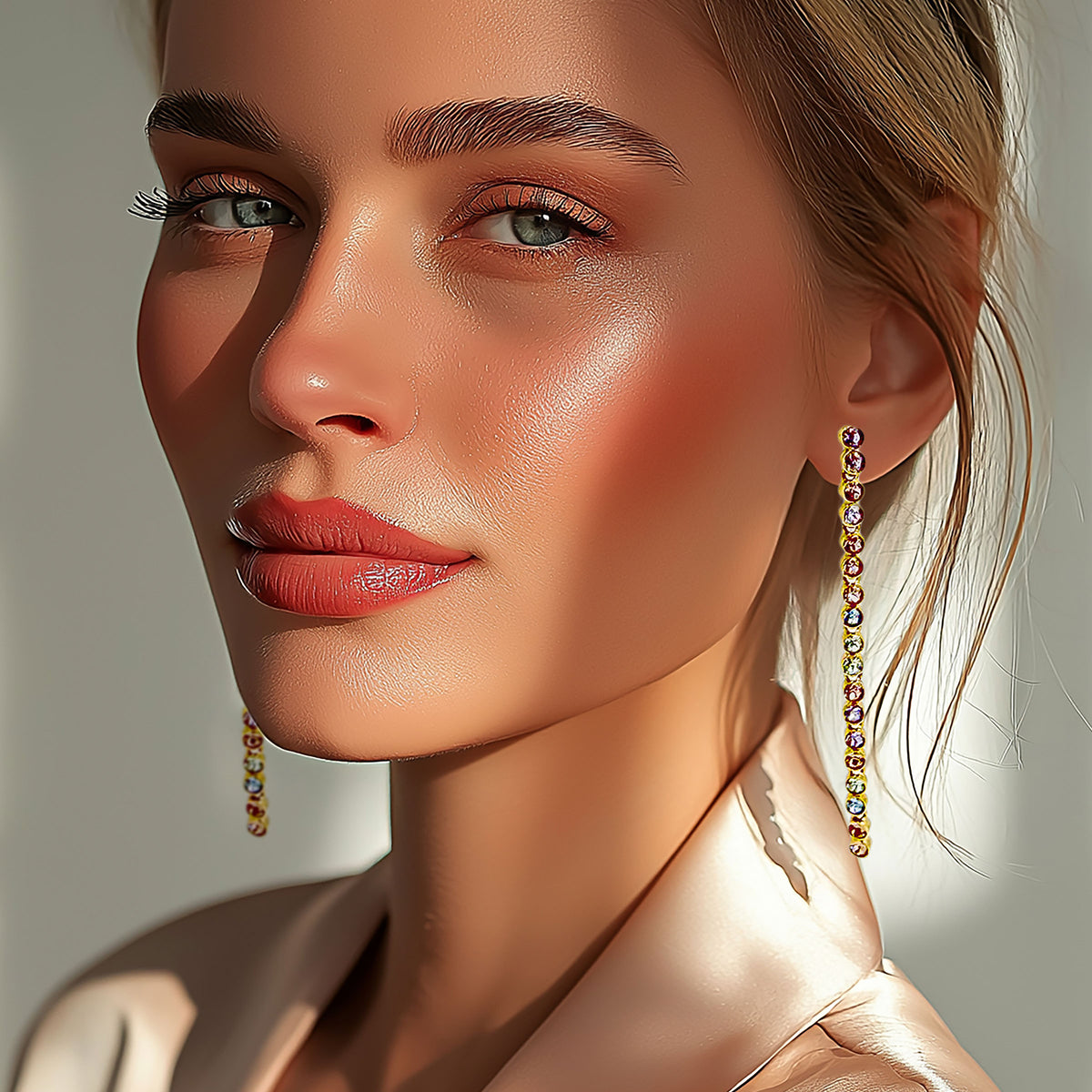 Oscar De La Renta 22k Gold Plated Pastel Multi Swarovski Crystal Post Earrings