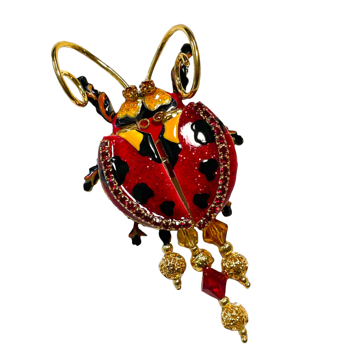 Lunch at The Ritz Ladybug Statement Pin Red Enamel Movable Wings 22k Gold-Plated