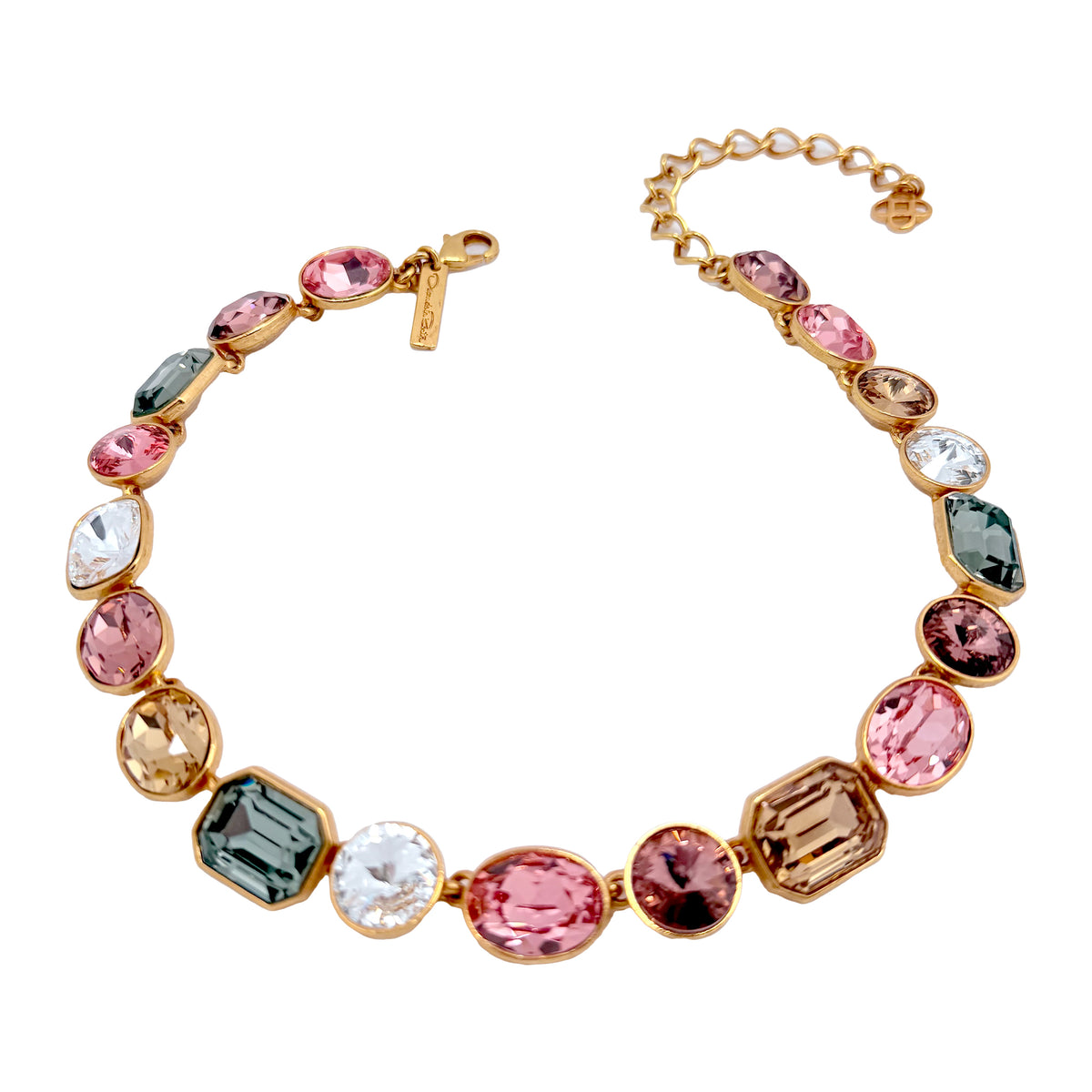 Oscar de la Renta Sherbet Multi-Color Austrian Crystal Necklace 22k Gold Plating