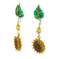 Lunch at The Ritz Crystal Sunflower Dangle Drop Post Earrings -22k Gold Plated