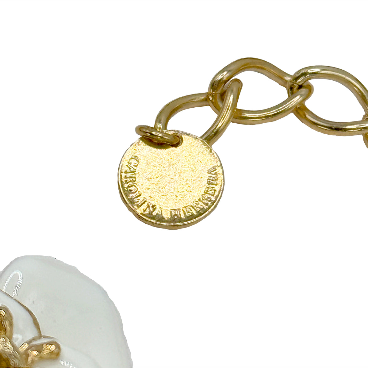 Carolina Herrera Gold Plate White Enamel Multi-Flower Black Crystal Bib Necklace