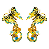 Lunch at The Ritz: Yellow Swallowtail Butterfly Post Earrings - 22k Gold Plated