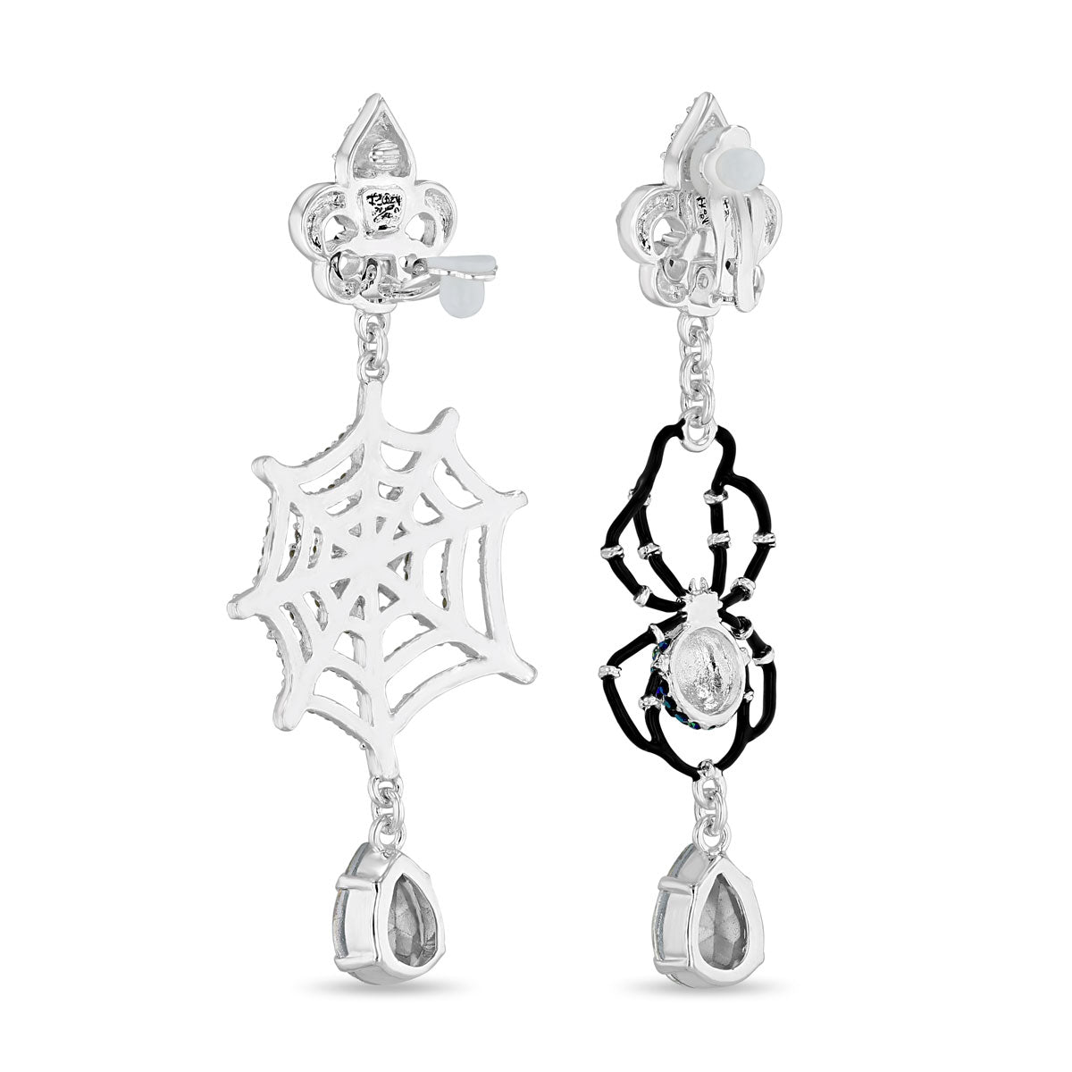 Spider Web Halloween Chandelier Earrings Ritzy Couture Deluxe-Fine Silver Plated