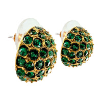 Oscar de la Renta Emerald Crystal Pave Button Earrings – Rare Original Sample