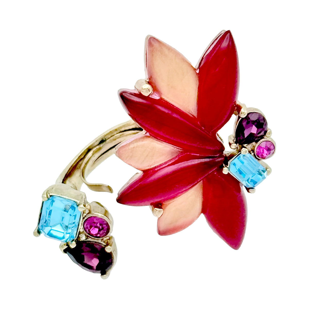 Oscar de la Renta Two-Sided Sculptural Floral Gemstone Ring Gold-Plated Size 5-6