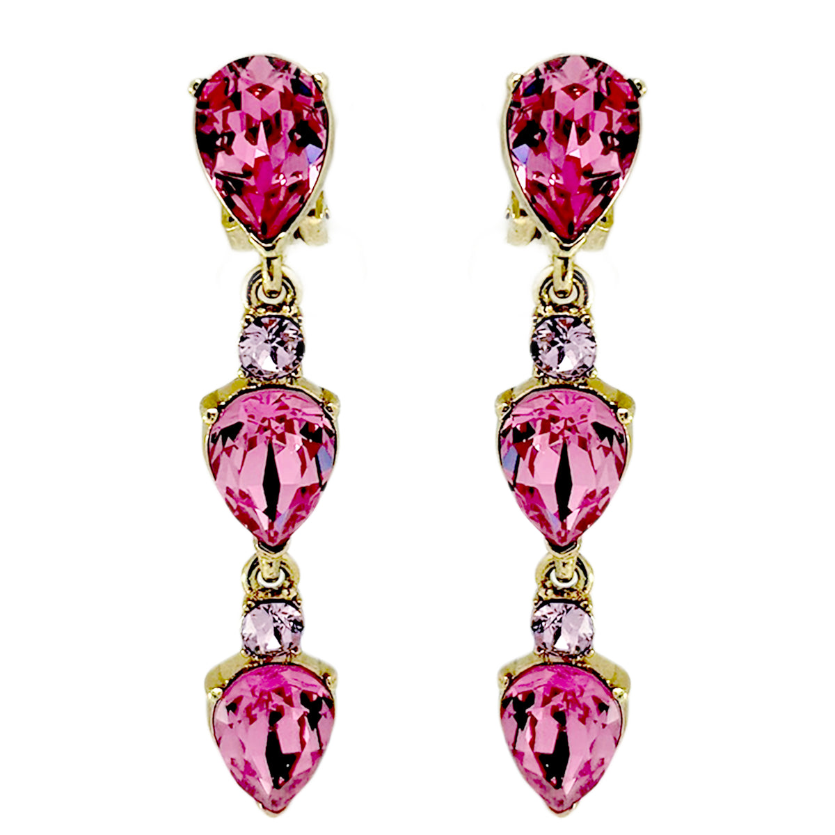 Oscar de la Renta Rose Pink Swarovski Crystal Drop Clip Earrings – Gold Plated