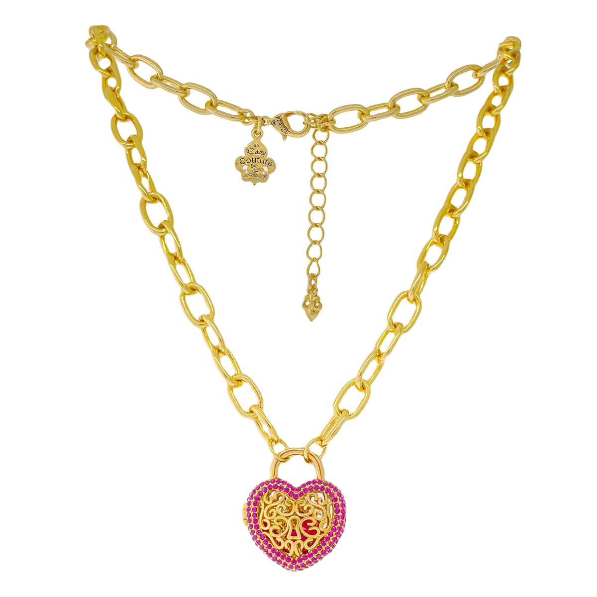 Fuchsia -Locket Full of Love- Valentine Necklace by Ritzy Couture DeLuxe -18k Gold Plating
